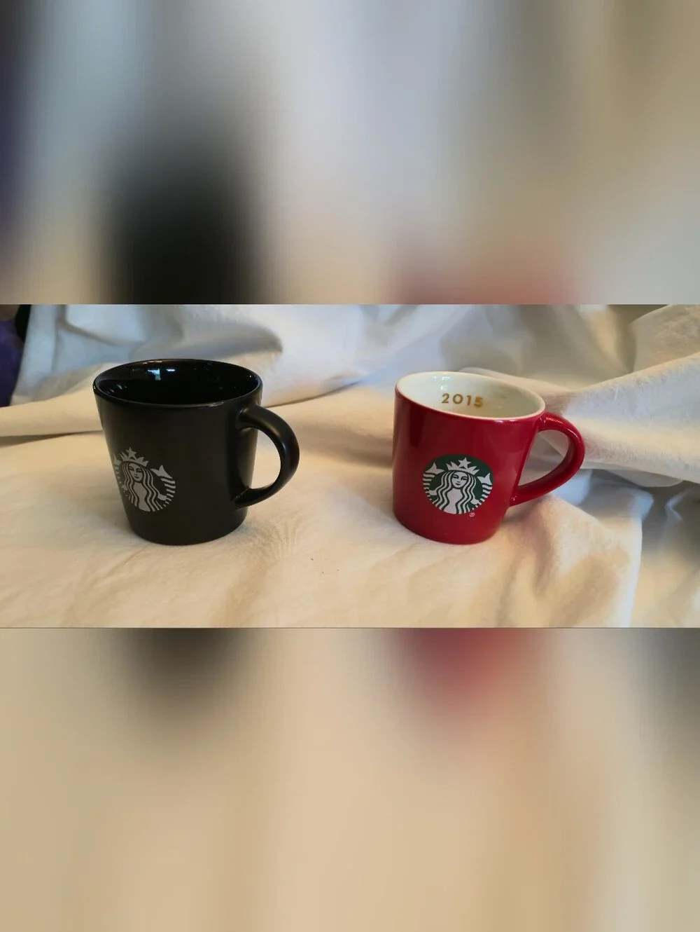 Starbucks 2015 Demitasse Espresso Cup Mug Demi 3 oz. Red and Black/lot of 2 mugs
